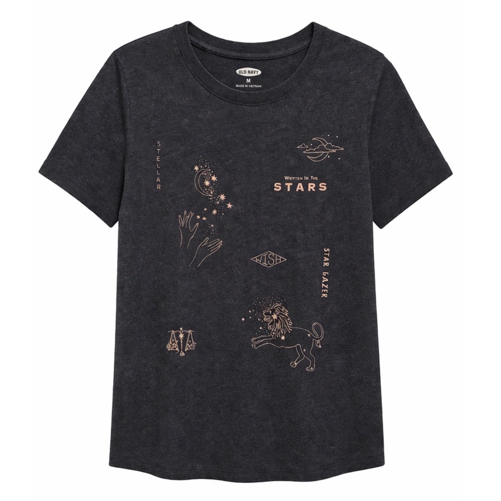 Old Navy EveryWear Womens M Charcoal Grey Written In The Stars Celestial T-Shirt